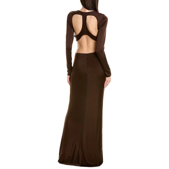 Et Ochs Reagan Racerback Long Sleeve Jersey Gown 4 Brown Dress - Picture 1 of 12
